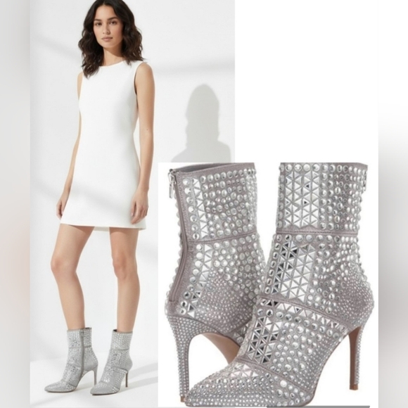Steve Madden Crossing Rhinestone Zip Up Heels Booties Size 11 M - Picture 1 of 16